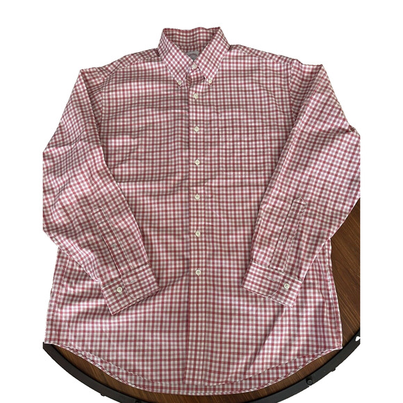 Brooks Brothers 346 Men Size LR Red White Check Regular Fit Long Sleeve Shirt - Picture 1 of 11